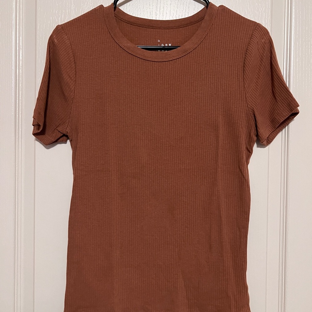 a new day Rust Ribbed Short Sleeve Top